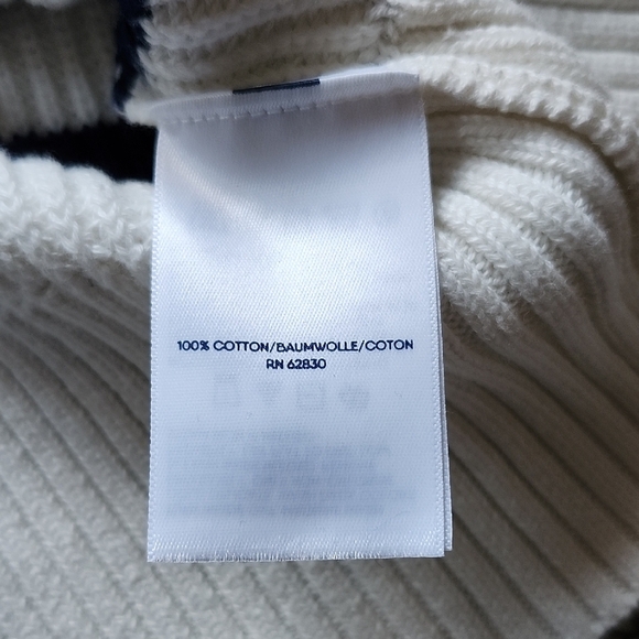 Land's End Cotton 1/4 Zip Navy and White Stripes Women's Sweater Size L - Picture 4 of 8